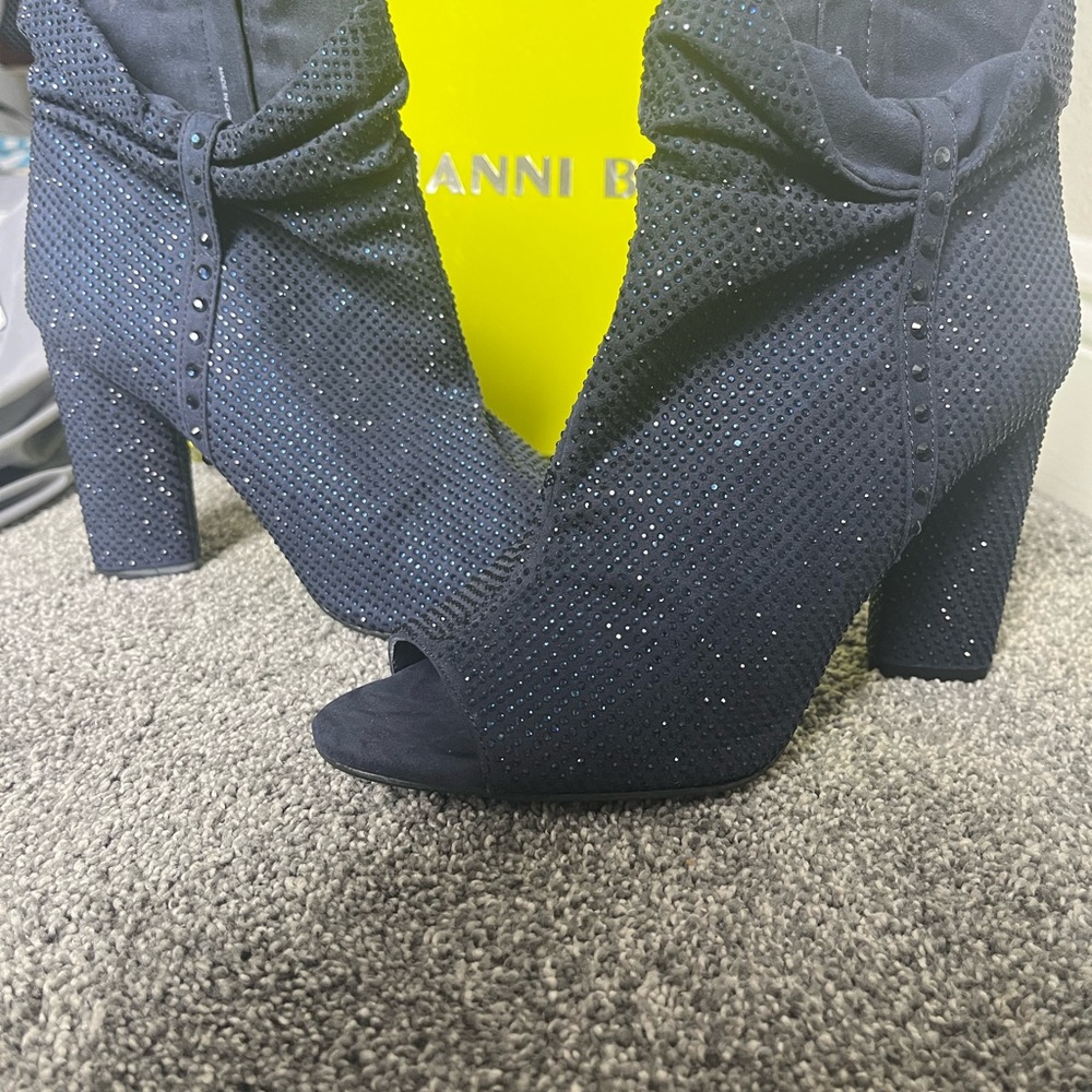 Gianni Bini Black Sparkle Peep-Toe Heels